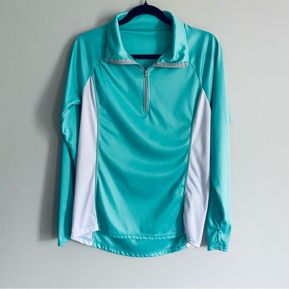 Women's Turquoise Quarter Zip Long Sleeve Pullover Athletic Top Size Large